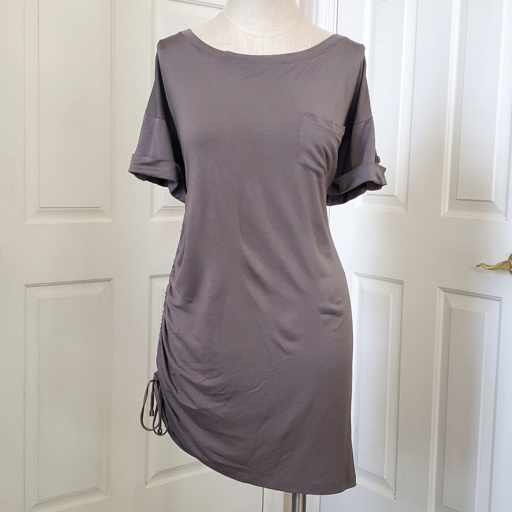 Banana Republic Silk Knit T‑Shirt Dress Taupe Gray Neutral Minimalist • MEDIUM - Picture 3 of 10